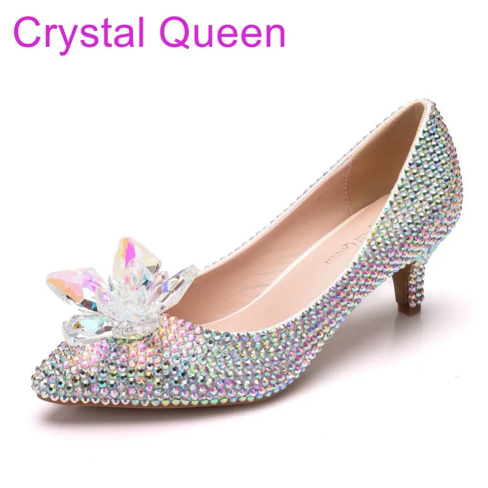 Reine Chaussures Mariée Talons Luxe Mariage Strass De Blanc Color Ab Partie Femmes Chaton Talon silver Pompes Cristal Petit Hauts dq1wIn8d