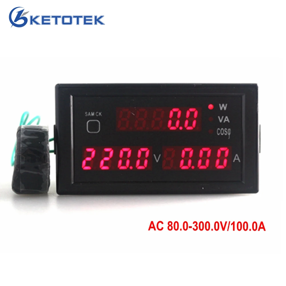 AC 80 300V 0 100A voltage amp power meter monitor with red led display