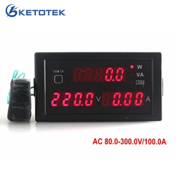 

AC 80-300V 0-100A voltage amp power meter monitor with red led display ampere volt active apparent power power factor CT