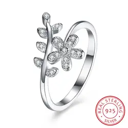 Lelady Аутентичные стерлингового серебра 925 игристое циркон цветок лист кольцо Форма для Для женщин кольцо Модные украшения кольцо