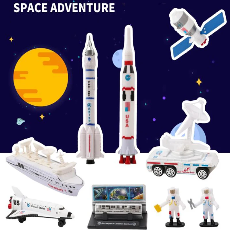 

Alloy Rocket Model Aircraft Space Toy Set Child Car Launch Tower Space Ship Children's Creative Educational Toys