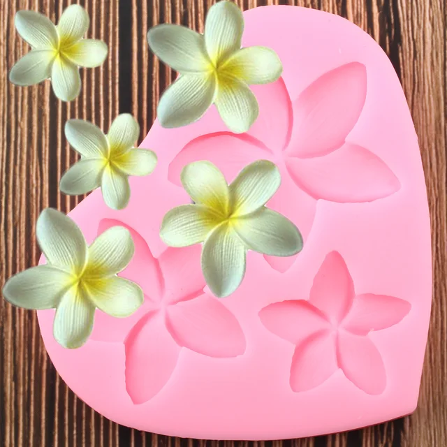 3D Plumeria Virágszilikon Penész Cupcake Topper Esküvői Torta Díszítő Szerszámok Fondant Sütés Süti Csokoládé Cukorkák Formái