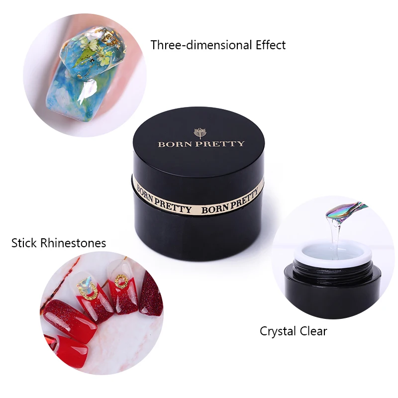 BORN PRETTY Crystal Transparent Nail UV Gel 5ml Clear Nail Rhinestones Adhesive Glue 3D Effect Manicure Nail Art Tools
