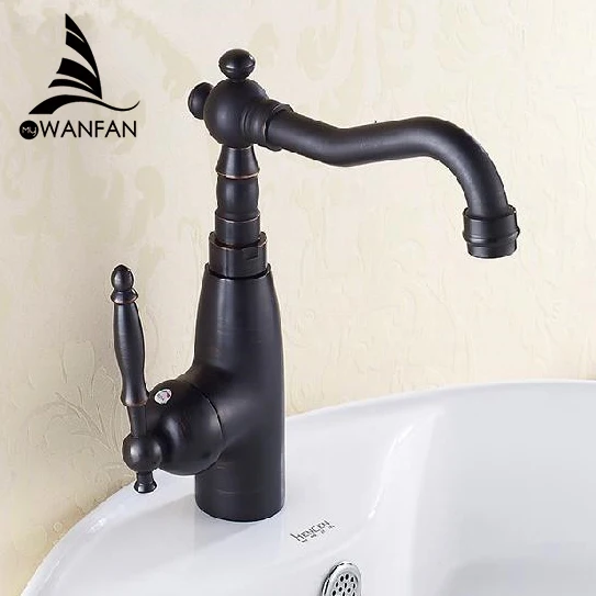 

Basin Faucets Black Antique Brass Retro Bathroom Sink Faucet Single Lever Tall Rotate Spout Bath Deck Hot Cold Mixer Tap AST1306