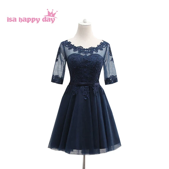Dama de Honra o Pescoço Vestido de Noiva das Senhoras Vestidos de Festa de Verão para Adolescentes Vestido de Baile Escuro Azul Marinho Adulto H4059 2