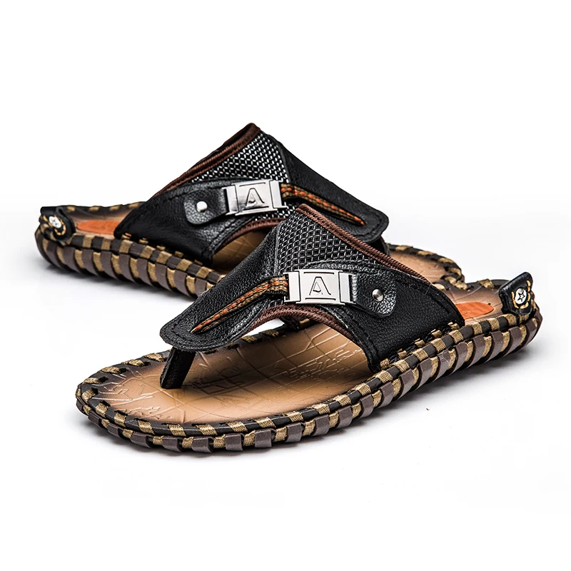 ALCUBIEREE Brand Men's Casual Shoes Genuine Leather Sandals Men Flip Flops Breather Slippers Plus Size Summer Sapato Masculino ALCUBIEREE Brand Men's Casual Shoes Genuine Leather Sandals Men Flip Flops Breather Slippers Plus Size Summer Sapato Masculino