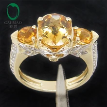 3.08ct!! Solid 14k Yellow Gold Natural Citrine & Diamond Ring Three stones, Free Shipping, Wholesaler jewelry