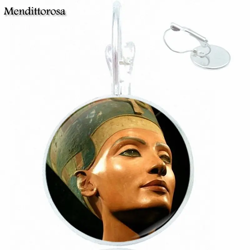 Серьги подвески Nefertiti ручной работы из стекла и бронзы/серебра/золотистого цвета