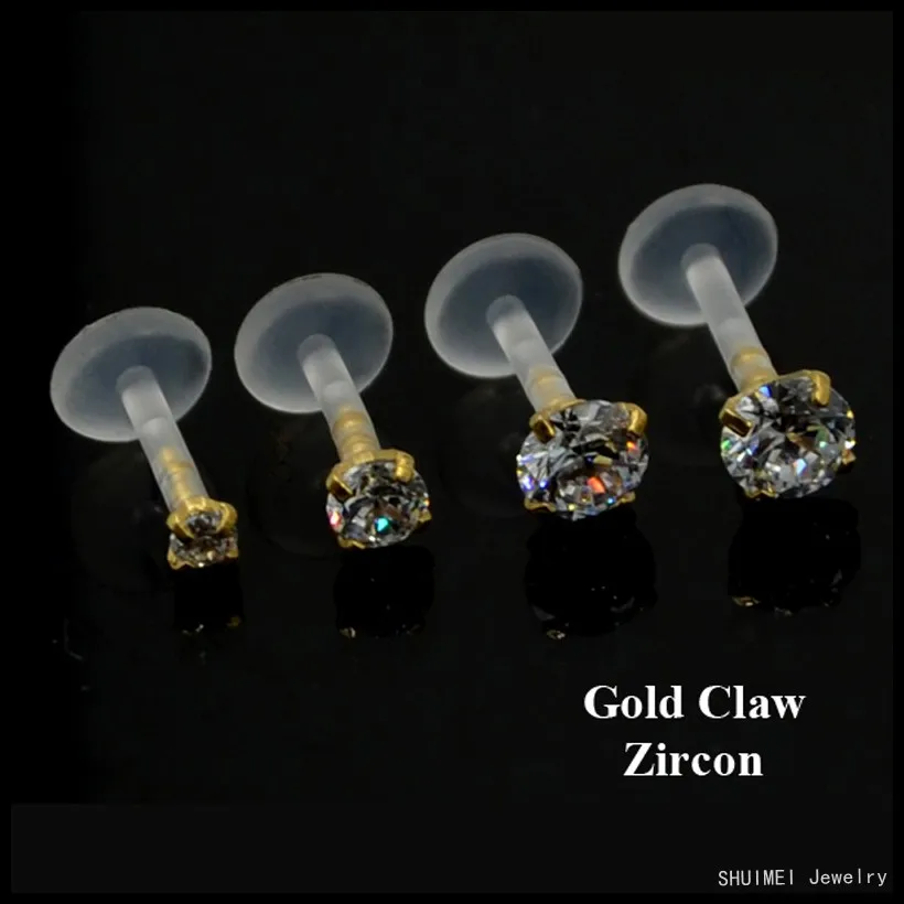 Body Piercing Jewelry 16g 316l Steel&PTFE Round Zircon CZ Labret Lip Bar Ring Piercing Ear Cartilage Tragus piercing Body Jewelry