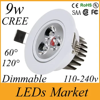 

High power 9w led ceiling downlight dimmable 3*3w led spot light bulb lamp warm cold white 3000k 110-240v 60angle UL CE
