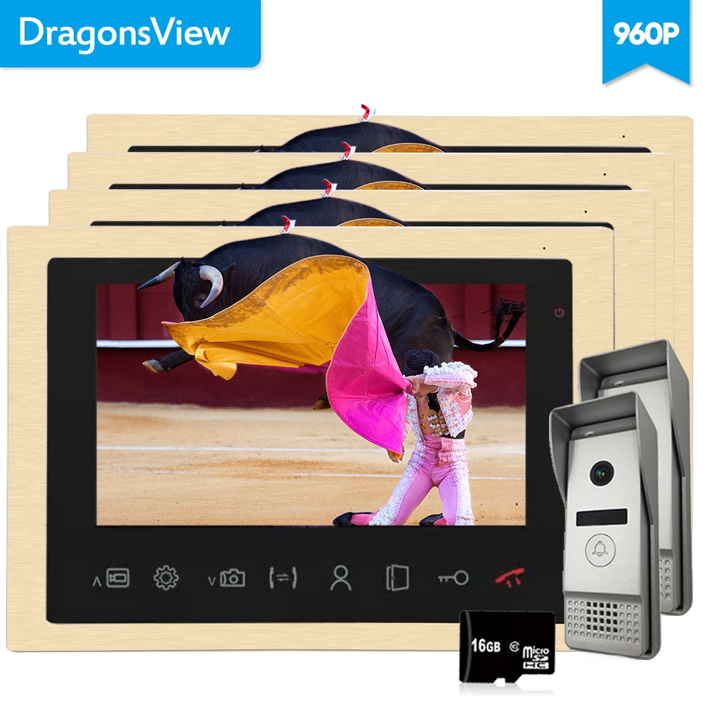 Dragonsview 10 Inch 960P Video Door Phone Intercom System Wide Angle 2.3mm Lens Metal Golden Color Doorphone Call Panel Motion Dragonsview 10 Inch 960P Video Door Phone Intercom System Wide Angle 2.3mm Lens Metal Golden Color Doorphone Call Panel Motion