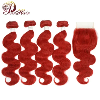 

Pinshair Hair Body Wave 4 Burgundy Bundles With Closure Colored Red Peruvian Hair Weave Bundles With Closure Non Remy Extension