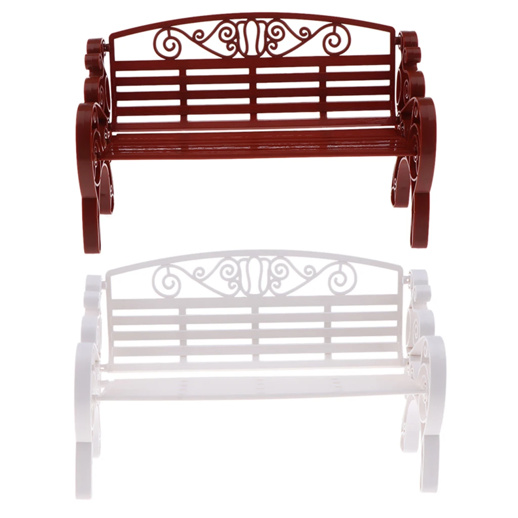 2pcs 1:6 Dollhouse Miniature Furniture Plastic Fairy Garden Patio Park Bench