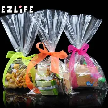 

100pcs 12*25 Cm Transparent Design Adhesive Bag Cookies Diy Gift Bag For Christmas Wedding Party Candy Food Packaging Bag MS072