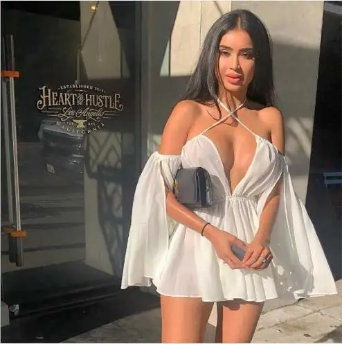 

2019 Chiffon Casual summer Dress Women Strapless Off Shoulder Sexy Dress Deep V Neck Slash Neck Club elegant Mini Dress LJ644