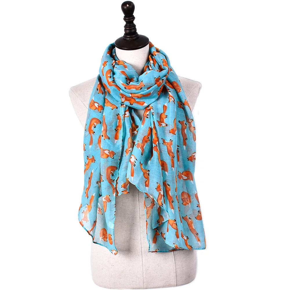 

2019 New Fashion Women Ladies Fox Pattern Print Voile Wrap Shawl Scarf Popular Breathable Neckerchief Elastic Soft Scarves