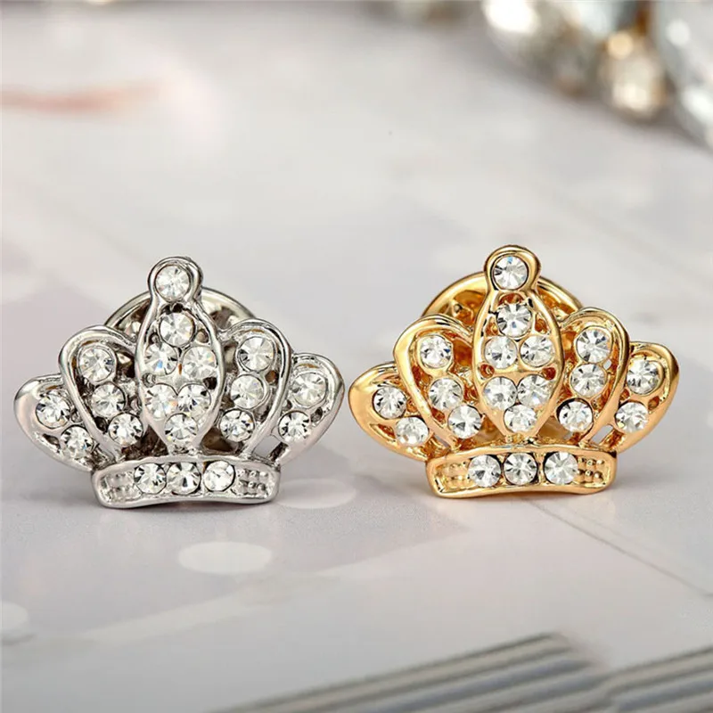 

New Style Full Drill Crystal Mini Crown Men And Women Brooch Vintage Suit Shirt Collar Needle