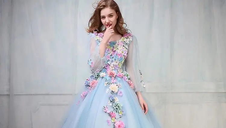 Robe de soiree, Цветочная фея,, длинный рукав, шнуровка, банкет, тост, длинное вечернее платье, vestido de festa, платья для выпускного вечера