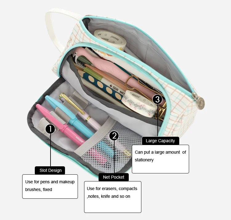 Case de Lápis Bonito Kawaii Grande Capacidade Escola Estudante Caneta Case Portátil Lápis Bolsa Caixa Papelaria Presente Suprimentos 3 Material escolar e de escritório