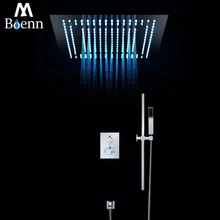 Bathroom Shower Faucet Thermostatic Touch Screen LED Rainfall Showerhead Embedded Ceiling Mounted Touch Screen Control LED Light