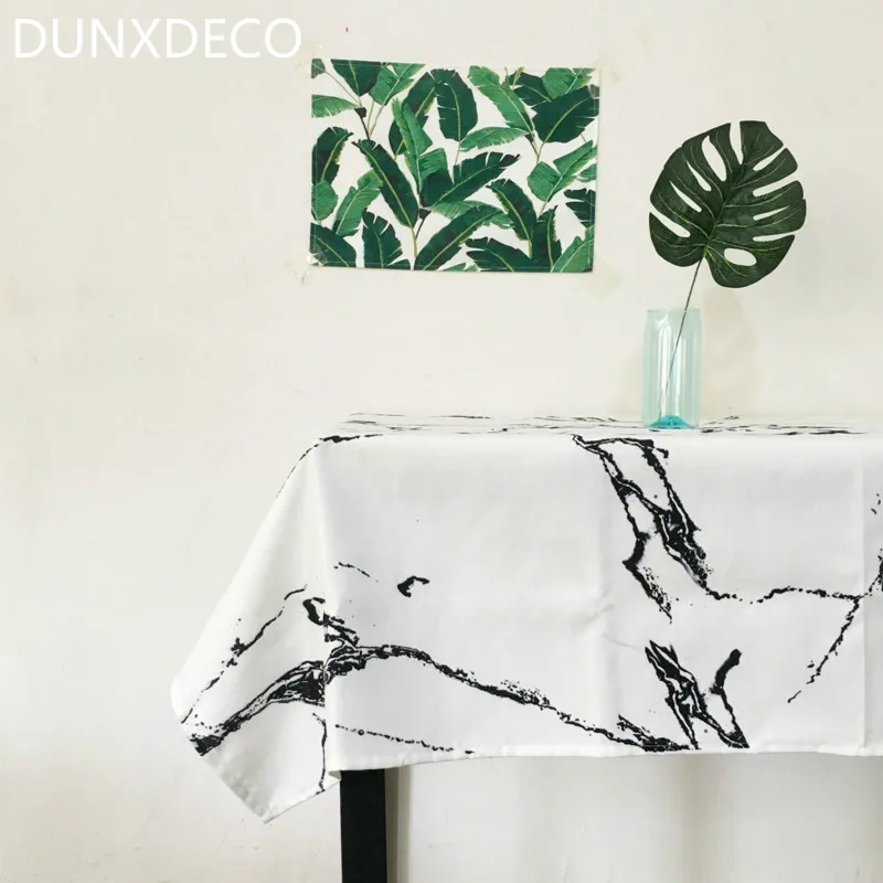 

DUNXDECO Tablecloth Modern Party Table Cover Fabric Chic Industry Style Gray Marble Poly Cotton Blend Fabric Mat Home Decoration