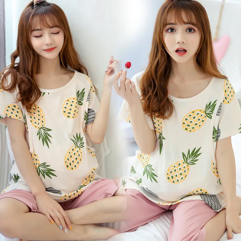 Pure Cotton Breast-feeding Pajamas Summer Short-sleeved Suit Summer Pregnant Women's Pajamas 3