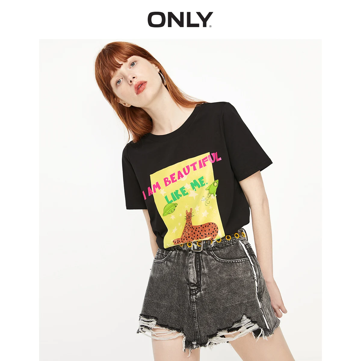 ONLY Women's Cartoon Print Loose Fit Short-sleeved T-shirt | 119201665 - Цвет: BLACK