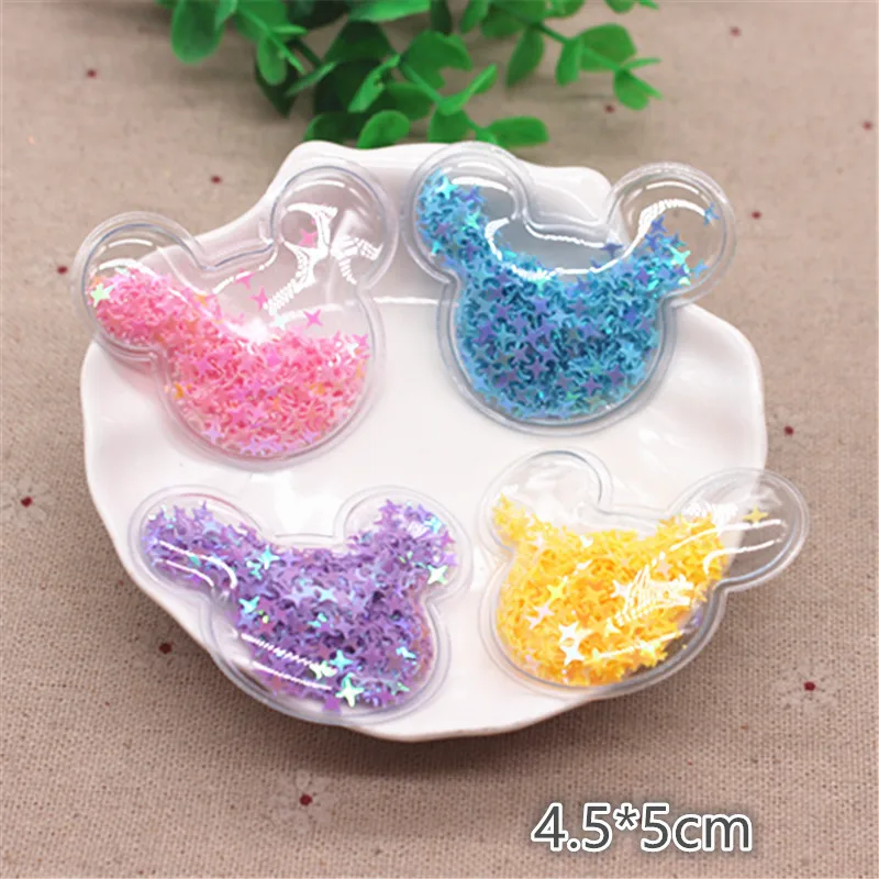 

10pcs 4.5*5cm Transparent Bling Sequins Flowing Mouse Appliques for Kids Clip DIY Hair Clip Accessories