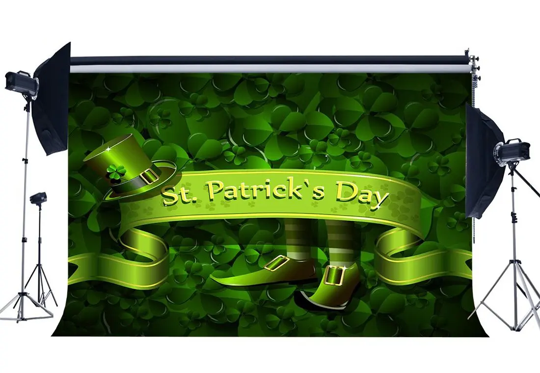 

Lucky Irish Shamrock Backdrop Happy St. Patrick's Day Green Four-leaf Clover Spring Photography Background