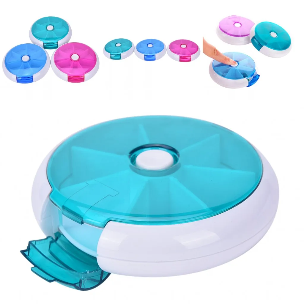 

Pill Box Travel Pill Portable 7-Day Rotating Pill Case Medicine Box Pill Dispenser Vitamin Holder Refillable Bottle DropShipping