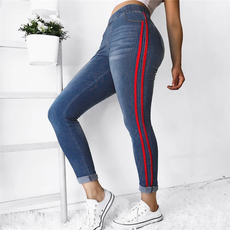 

Fashion Jeans For Women Women Autumn Elastic Plus Tight Feet Loose Denim Ribbon Casual Jeans 3**