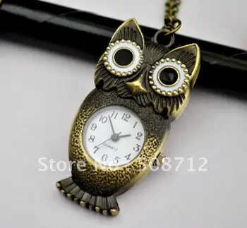 

Free shipping!!!Retro style Big eye owl Necklace Quartz Pocket Watch Xmas gift