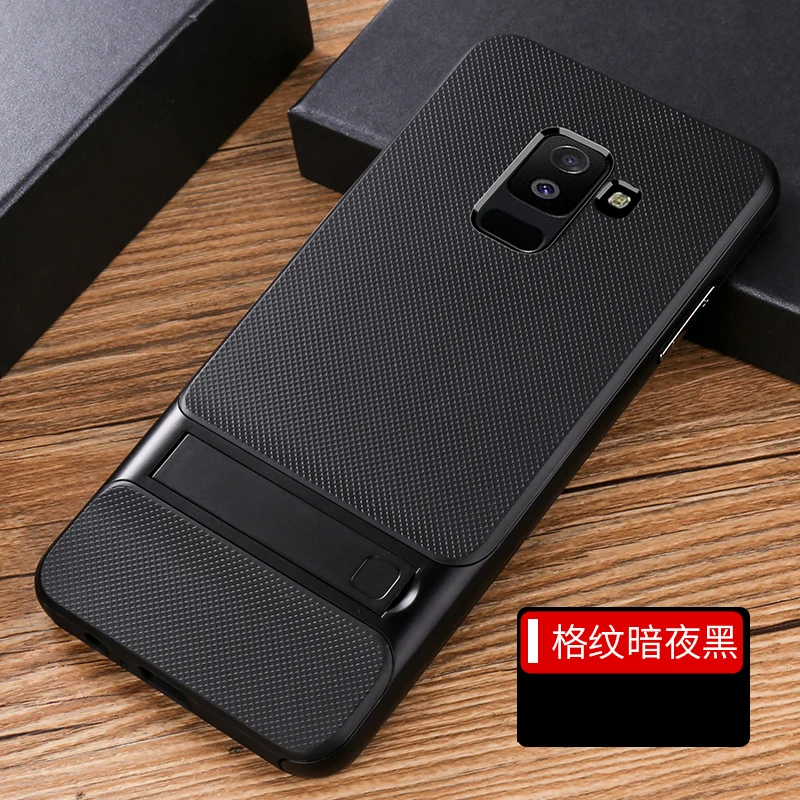 YonLinTan coque, чехол, чехол для samsung galaxy A6 A6Plus, силиконовый чехол на заднюю панель 360, чехол с держателем, аксессуары - Цвет: Black