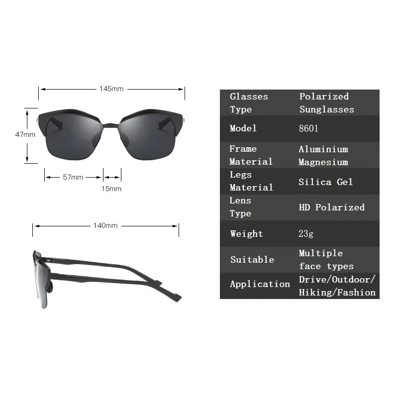 YSO солнцезащитные очки Для мужчин Для женщин Поляризованные UV400 алюминия и магния рамки HD солнцезащитные очки для вождения очки полуоправы ретро солнцезащитные очки аксессуары 8601