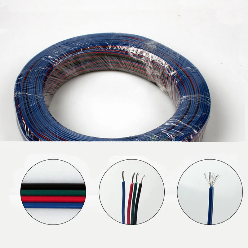RGB 100m LED Flexible Strip Light Extension Cable 4 Pin Line Cord Wire