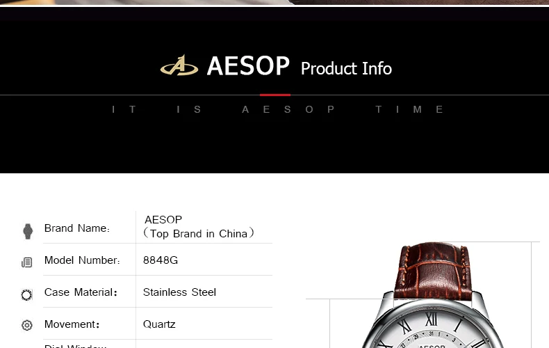 AESOP thinness 9 mm classic style Watch Men Quartz Moon Phase Male Clock Genuine Leather Relogio Masculino hour new arrival