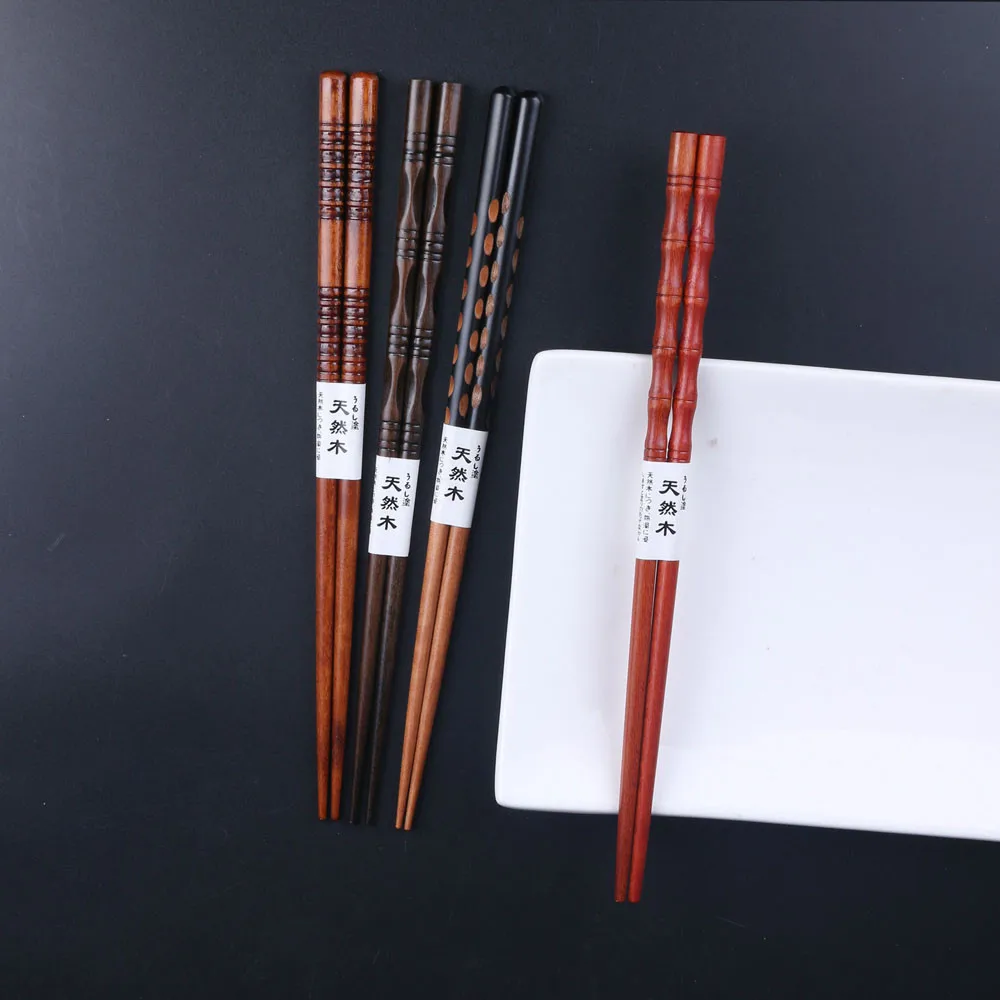 

5 Pairs Japanese Korean Reusable Chopsticks Natural Beech Wood Chopsticks Chinese Set Handmade Gift Pack @C