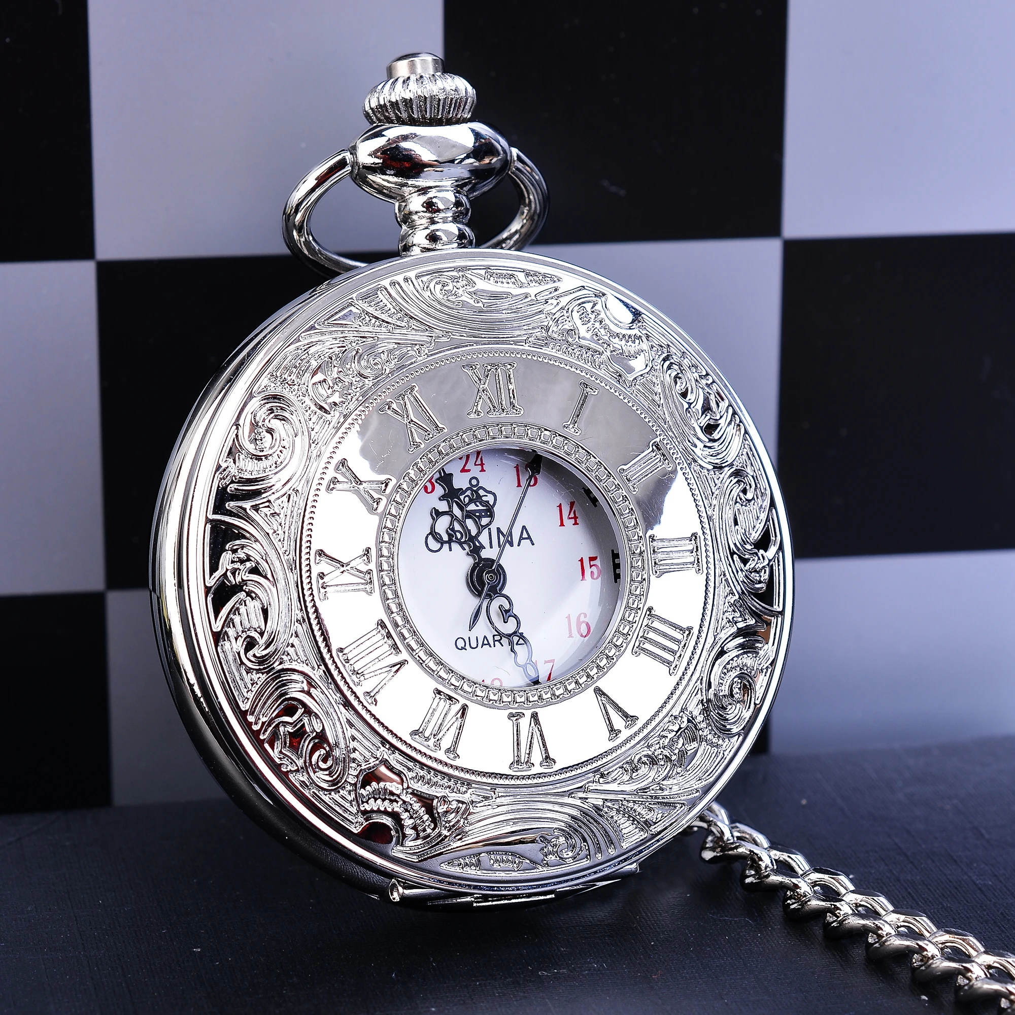Classic Silver Pocket Watch Men Fob Watches Clock Roman Number Hunter Hand Wind Mechanical Relogio De 2