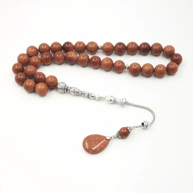

2019 New style tasbih Natural Goldstone STONE Tesbih 33 45 66 99 prayer beads unique design misbaha tassels Muslim rosary