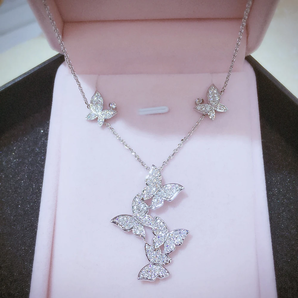 

Hotsale Exquisite jewelry set white gold colour cubic zircon cute butterfly chokers necklace earring jewelry set women gift