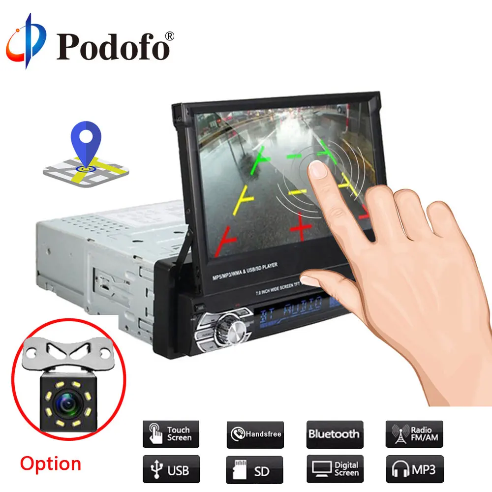 Podofo 1din Car Radio Retractab Autoradio Bluetooth Car Stereo 7\