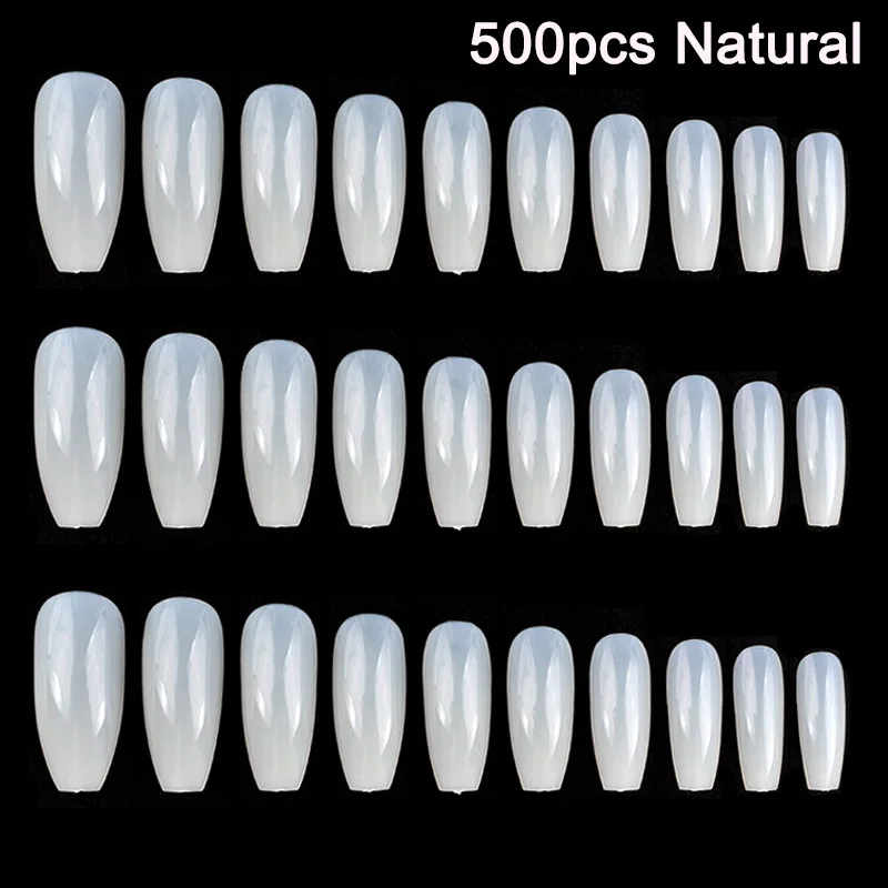 100/500 шт длинные балерины гроб форма полное покрытие искусственные ногти искусство наконечник DIY FM88 - Цвет: 500pcs Natural