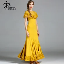 Unique Ruffled Collar Waltz Skirts Balck Ballroom Dance Competition Dresses Women Modern Waltz Tango Standard Costumes