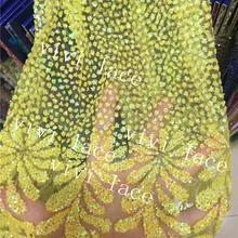 5 ярдов hh001# желтая точка ручной печати Блеск приклеены и блестящим кружевным верхом для распиловки/вечерние