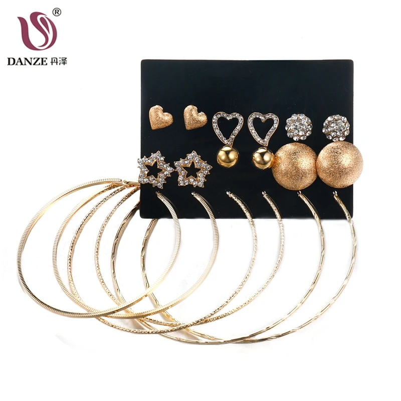 DANZE 9 пар/лот большой круг сердце звезды Кристалл Шпилька Комплект сережек для женщин женские очаровательные серьги-гвоздики ювелирные изделия