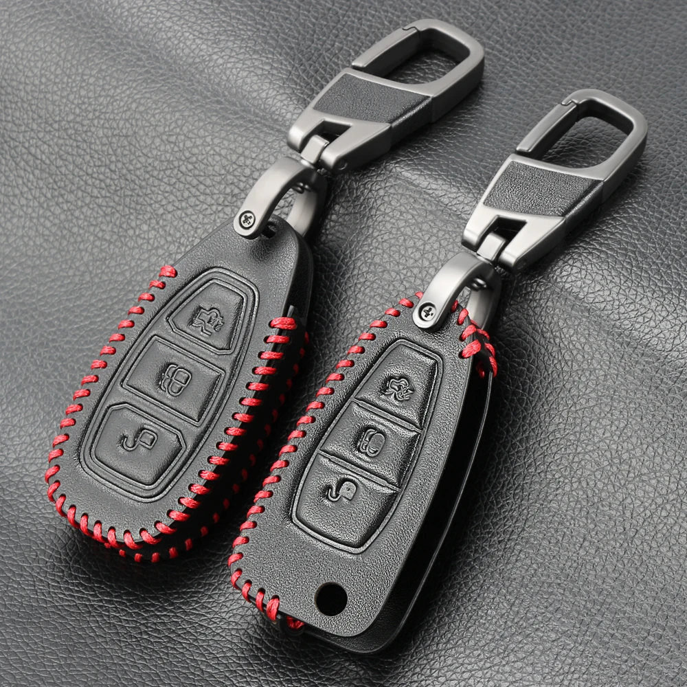 

Car 3 Button Leather Key Case Cover Key Protector For Ford Ranger C-Max S-Max Focus Galaxy Mondeo Transit Tourneo Custom