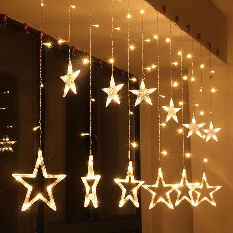 

BHomify 2M Romantic Fairy Star Led Curtain String Light Warm white EU220V Xmas Garland Light For Wedding Party Holiday Deco