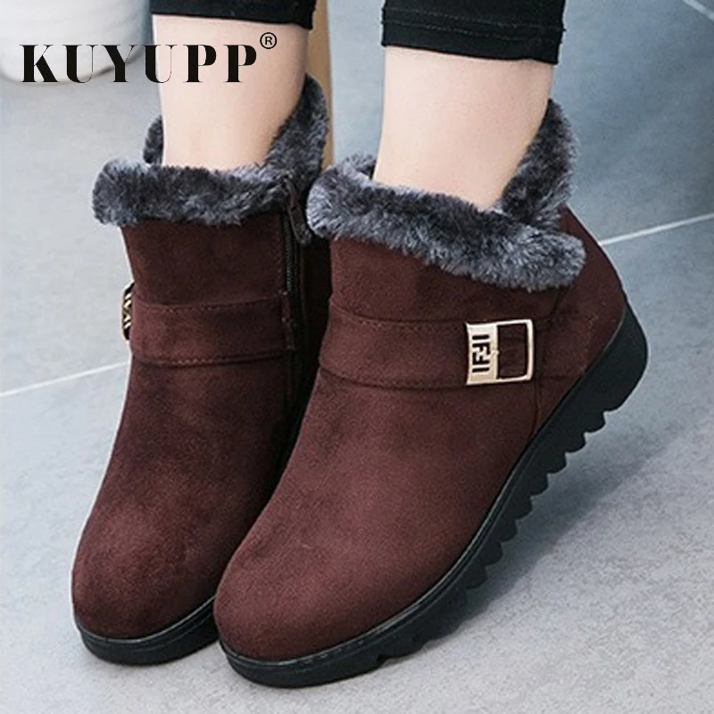 

Wedges Platform Women Winter Snow Boots Black Fur Thicken Ankle Boots Ladies Soft Bottom Brown Botas Mujer Winter Shoes KBT1069