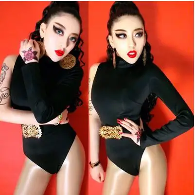 

Bodysuit Women Sexy Shoulder High Cloak Shirt Dresses Rock & Steel Nightclubs Performance Stage Costumes For Singers Clothing