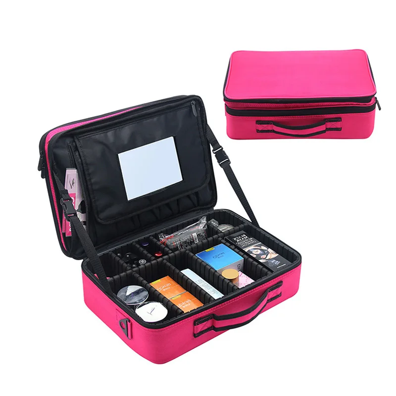 

2019 New Large Multi-storey Professional Make Up Package Bag Nail Pattern Semi-permanent Tool Box Cosmetic Case with Mirror